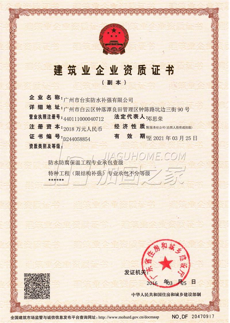 特种工程(限结构补强)专业承包