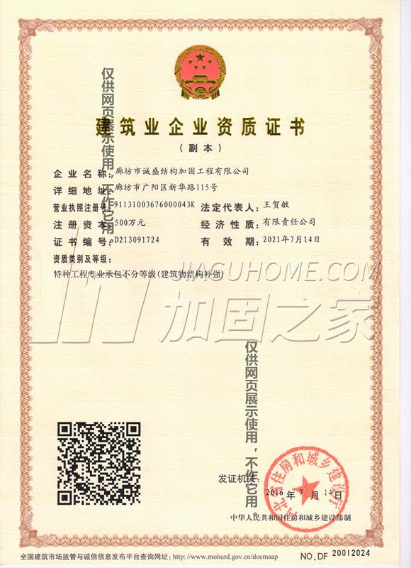 特种工程(限结构补强)专业承包