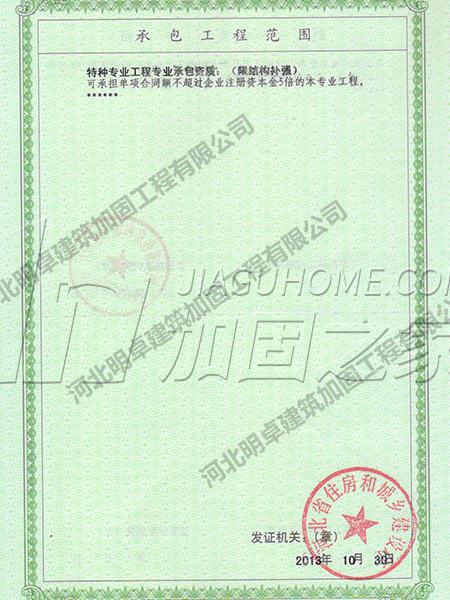 特种工程(限结构补强)专业承包