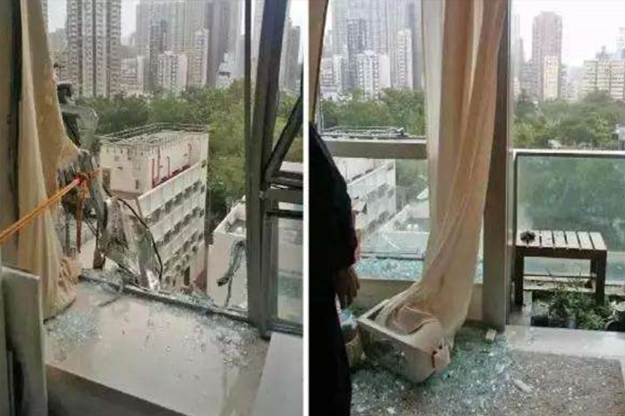 台风吹破玻璃窗